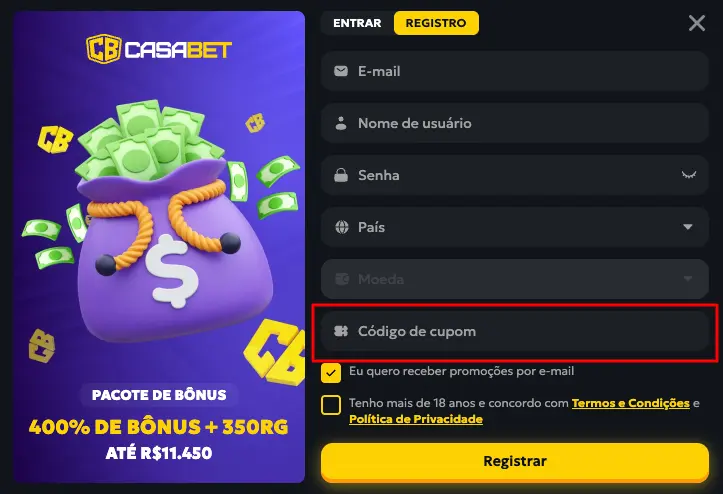 Código promocional Casabet